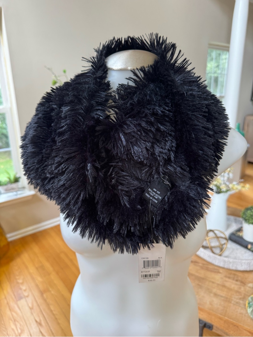New! Cejon Black Faux Fur Infinity Scarf